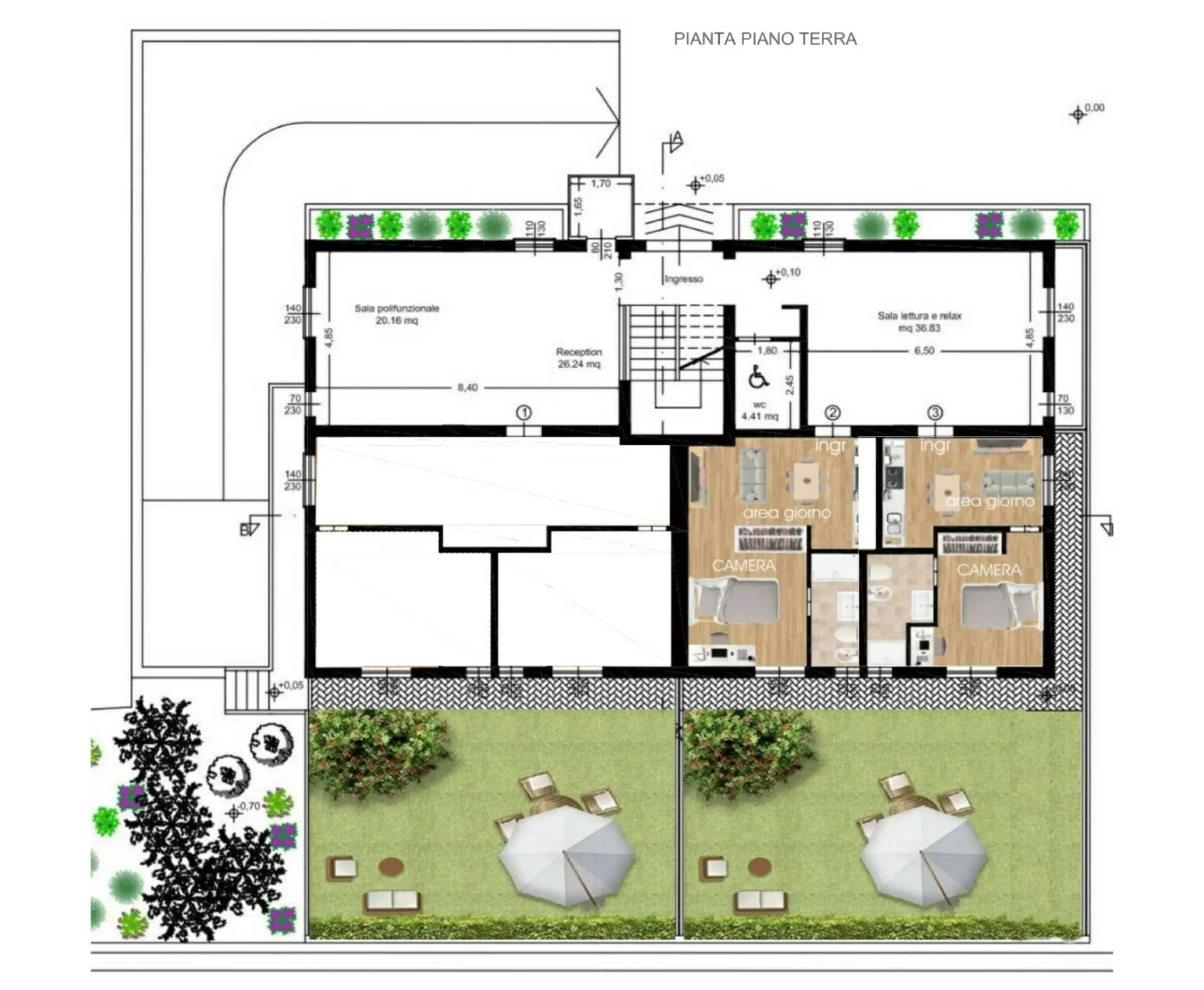 Planimetria del piano terra destra residence universitario a Fisciano